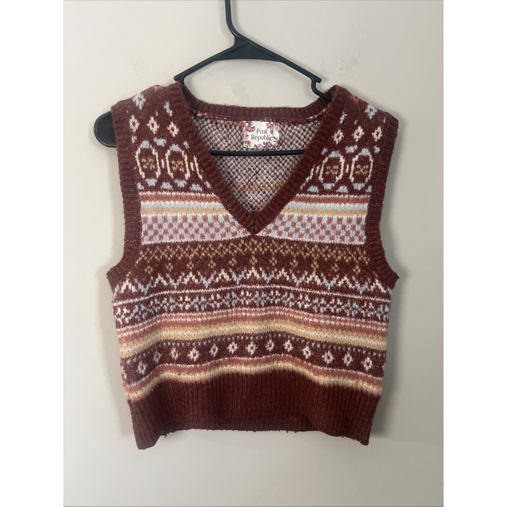 Pink Republic Sportswear Red Fair Isle Nordic Sweater Vest Size L